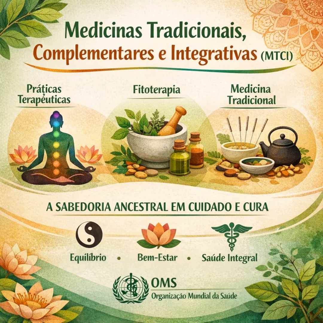 Infográfico da Organização Mundial da Saúde sobre as Medicinas Tradicionais, Complementares e Integrativas (MTCI).