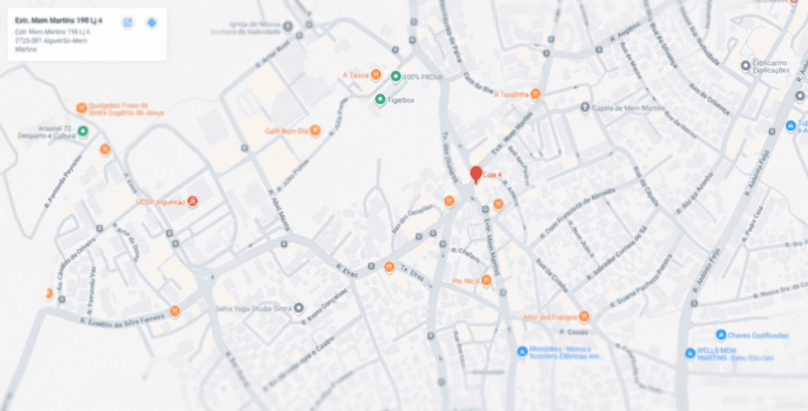 Mapa de localização da Nmedicinas desfocado por motivos de privacidade